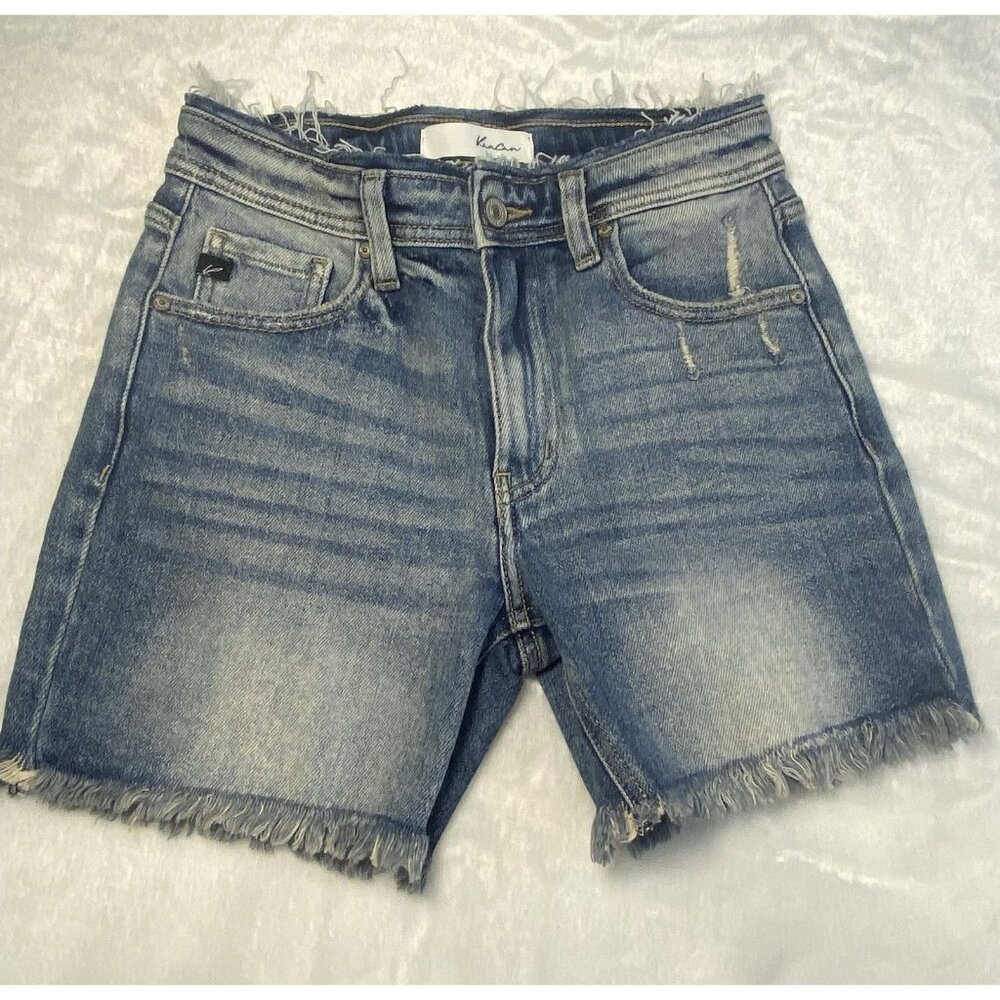 KanCan Jean Shorts Sz S Stretch Frayed Hem 5 In Inseam Medium Wash